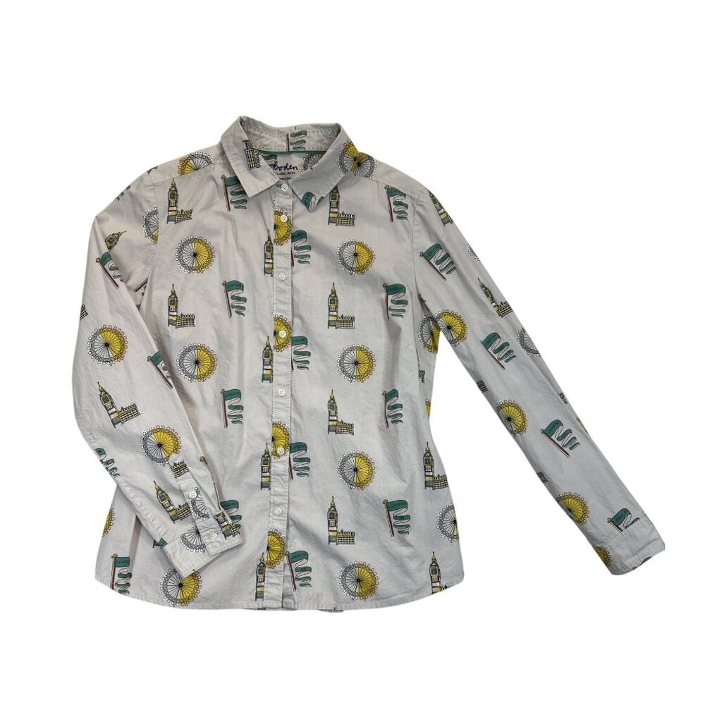 Boden Shirt Womens 8‎ London Print Long Sleeve Button-Up Cotton